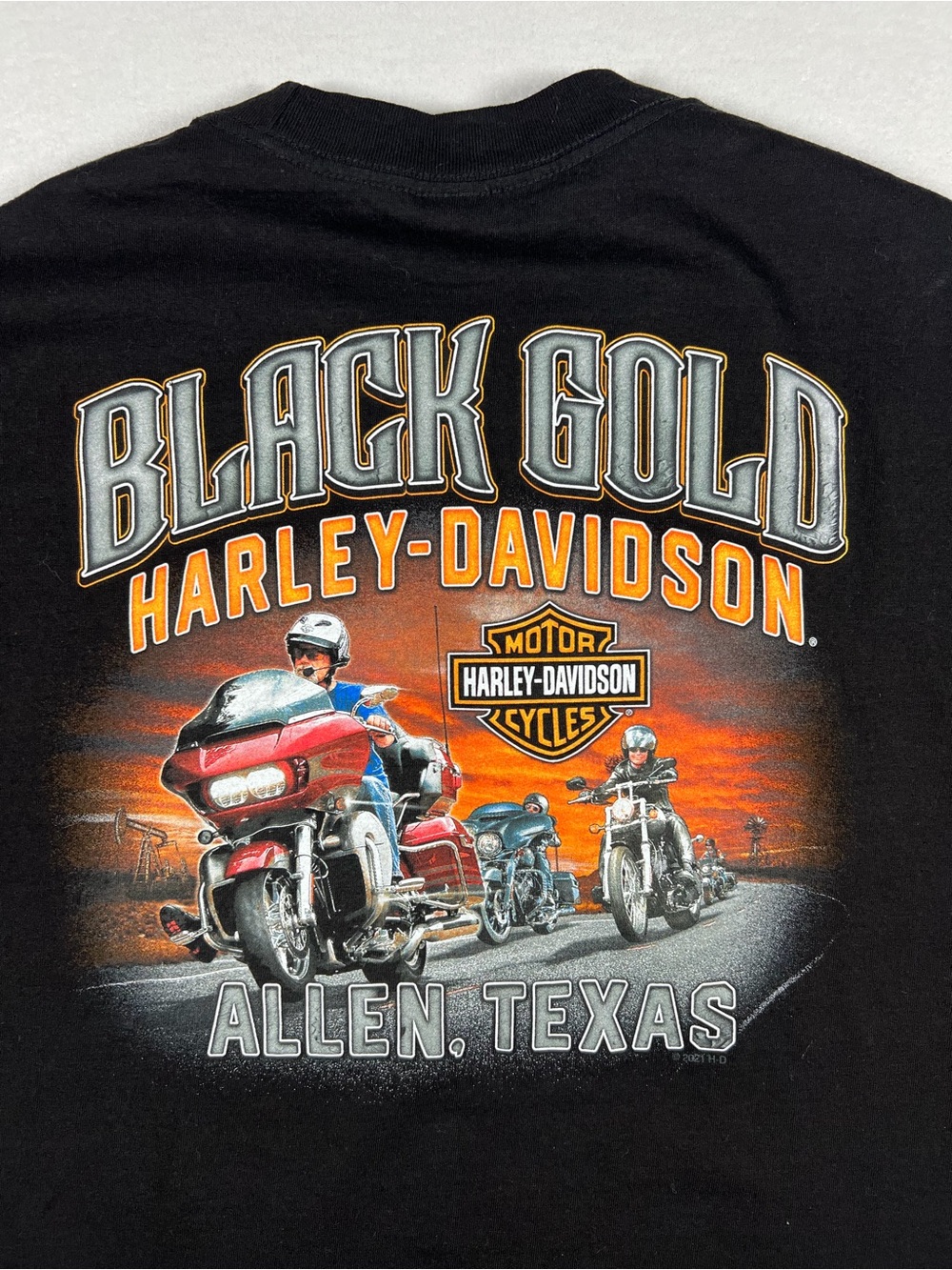 Harley Davidson Motor Cycles Black Gold Black Mens Short Sleeve Shirt Size XL